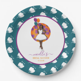 Plato De Papel Mujer negra ducha de novias globos flores Verde az