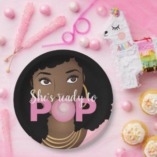 Plato De Papel Mujer negra, ella está lista para pop, tema del bb