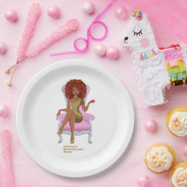 Plato De Papel Mujer negra rosa y dorada