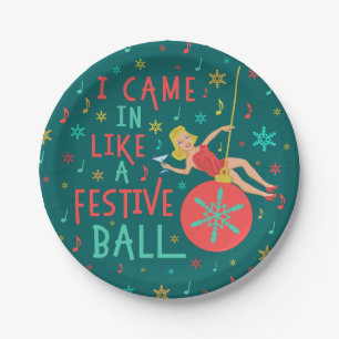 Plato De Papel Mujer retra del navidad divertido en bola festiva