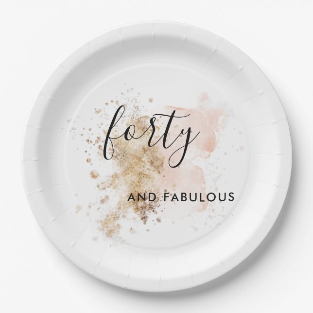 Plato De Papel Mujer Rosa Y Oro 40.ª Fiesta (Anverso)