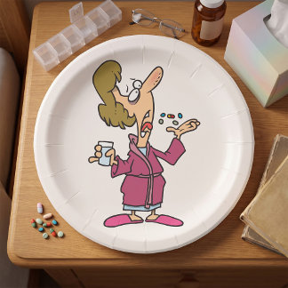 Plato De Papel Mujer tomando pastillas