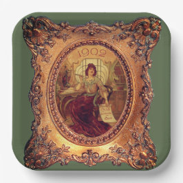 Plato De Papel Mujer victoriana con elegante marco victoriano ver