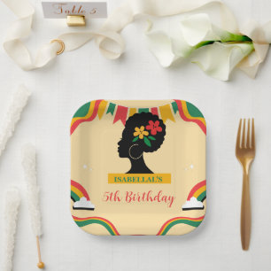 Plato De Papel Mujeres de Cute Afro chicas de África Cumpleaños