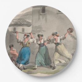 Plato De Papel Mujeres luchando en Roma, Italia (Escena histórica