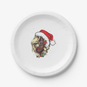 Plato De Papel Mujeres negras Navidades afroamericanas Santa Clau