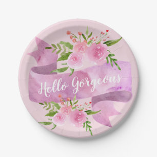 Plato De Papel Mujeril Bonito Chic Floral Rosa Rubor Hola Precios