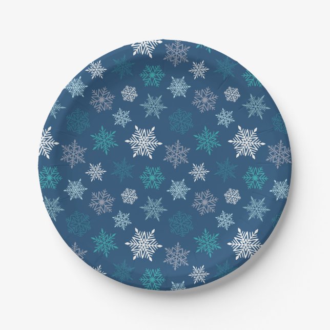 Plato De Papel Multicolored snowflake pattern – winter christmas (Anverso)