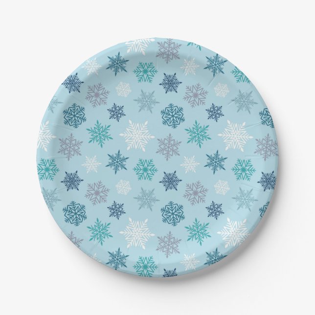Plato De Papel Multicolored snowflake pattern – winter christmas (Anverso)
