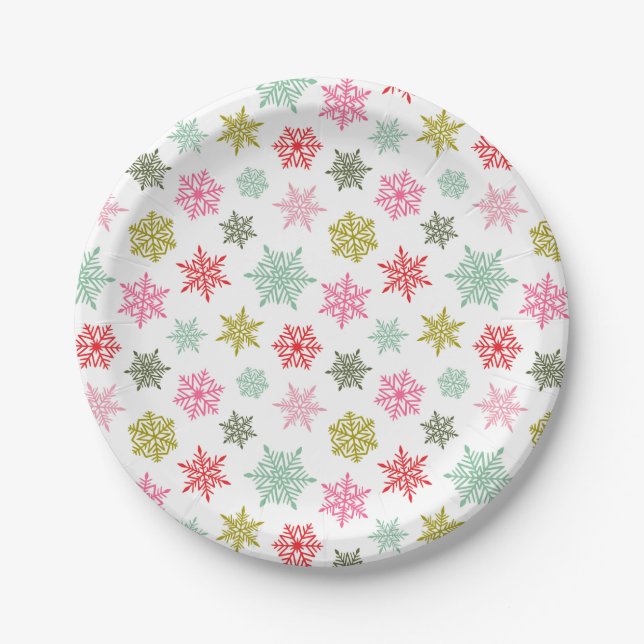 Plato De Papel Multicolored snowflake pattern – winter christmas (Anverso)