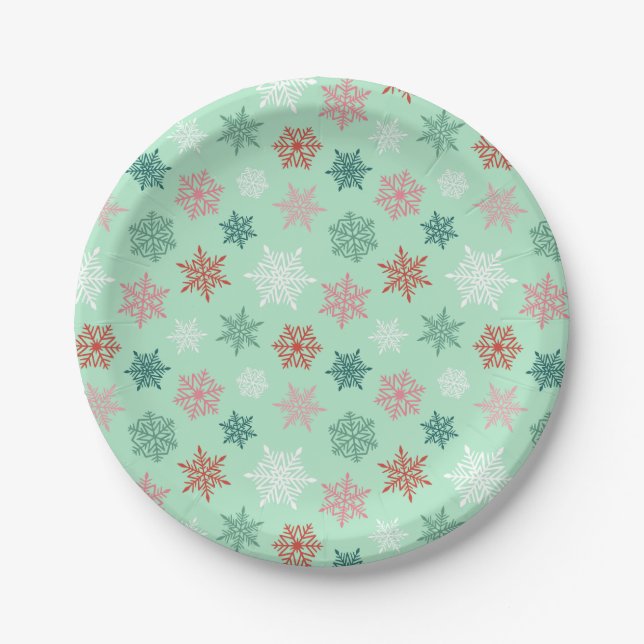 Plato De Papel Multicolored snowflake pattern – winter christmas (Anverso)