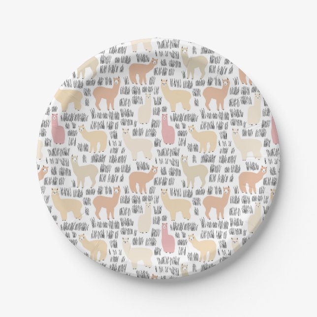 Plato De Papel Multitud del modelo de las alpacas (Anverso)