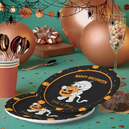 Plato De Papel Mumami divertida caminando con Fiesta de calabaza