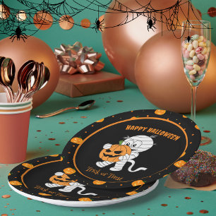 Plato De Papel Mumami divertida caminando con Fiesta de calabaza 