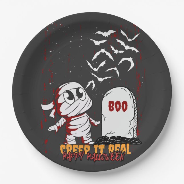 Plato De Papel Mummy at Grave Boo Halloween (Anverso)