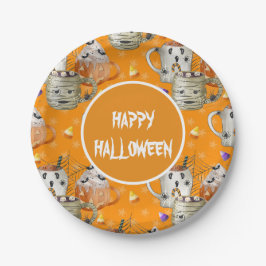 Plato De Papel Mummy Mugs Happy Halloween