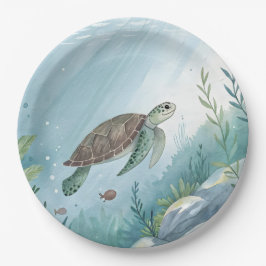 Plato De Papel Mundo submarino con tortuga
