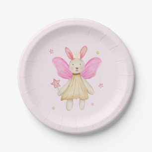 Plato De Papel Muñeca Conejo Princesa Hadas Alas Acuarela