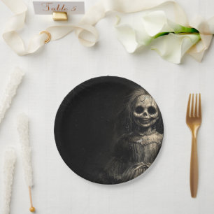 Plato De Papel Muñeca de Esqueleto Embrujado Disfraz de Halloween
