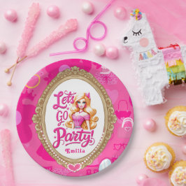 Plato De Papel Muñeca Girly rosa Retro Vamos Fiesta Cumpleaños