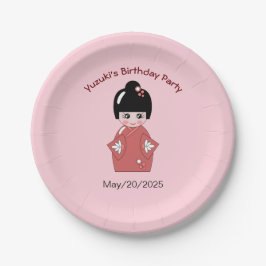 Plato De Papel Muñeca Kokeshi - cumpleaños personalizado