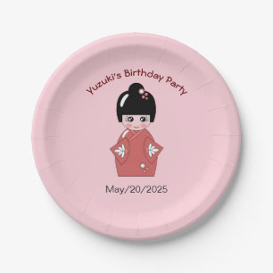 Plato De Papel Muñeca Kokeshi - cumpleaños personalizado