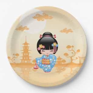 Plato De Papel Muñeca Maiko Kokeshi - Chica Geisha japonés