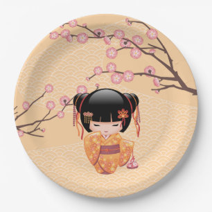 Plato De Papel Muñeca Ume Kokeshi - Chica Geisha de la enseñanza