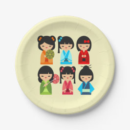 Plato De Papel Muñecas japonesas cute kokeshi