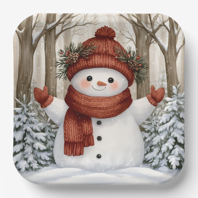 Plato De Papel Muñeco de nieve (Anverso)