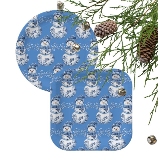 Plato De Papel Muñeco de nieve azul alegre blanco Feliz  (Jolly snowman paper party plates!)
