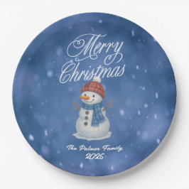 Plato De Papel Muñeco de Nieve Caprichoso Feliz Navidad