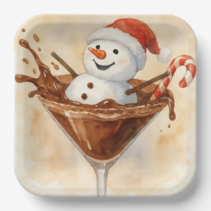 Plato De Papel Muñeco de Nieve de Navidad en un Martini de Chocol