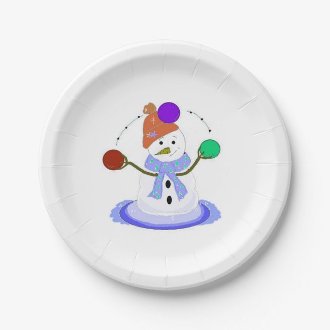 Plato De Papel Muñeco de nieve malabarista (Anverso)