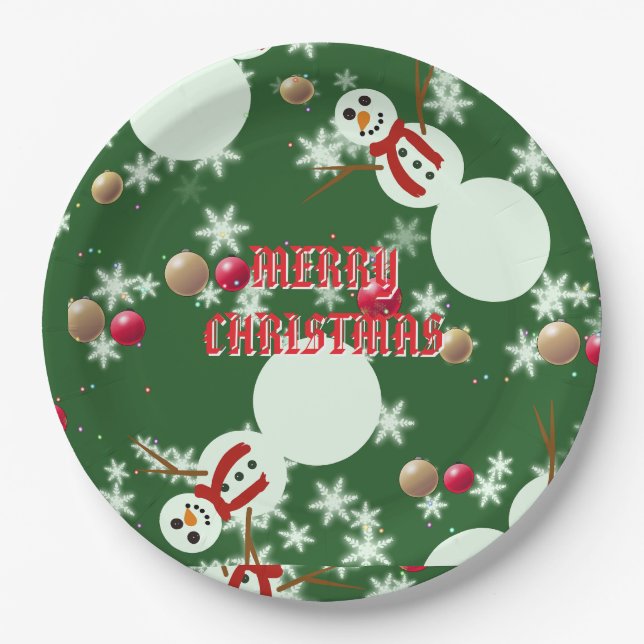 Plato De Papel Muñecos de nieve de Navidad  (Anverso)