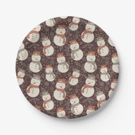 Plato De Papel Muñecos de nieve suaves - Patrón de Navidad en roj