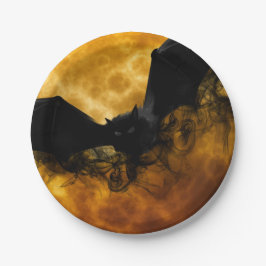 Plato De Papel Murciélago y luna de cosecha caen negro amarillo e