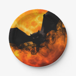 Plato De Papel Murciélago y luna de cosecha caen negro naranja el