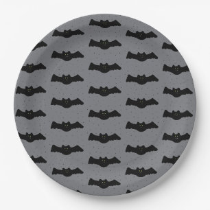 Plato De Papel Murciélagos de Halloween grises y negros