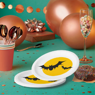 Plato De Papel Murciélagos de Halloween Silueta Luna Llena