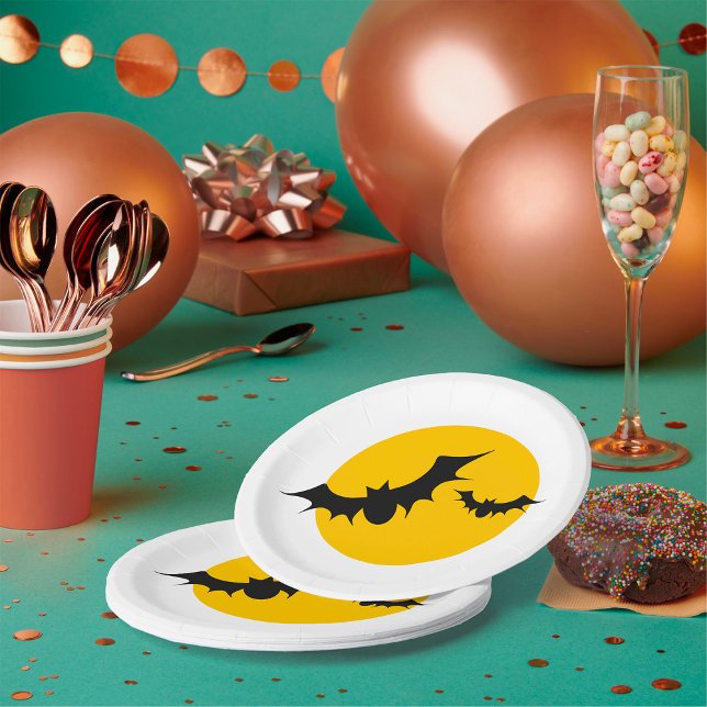 Plato De Papel Murciélagos de Halloween Silueta Luna Llena (Subido por el creador)