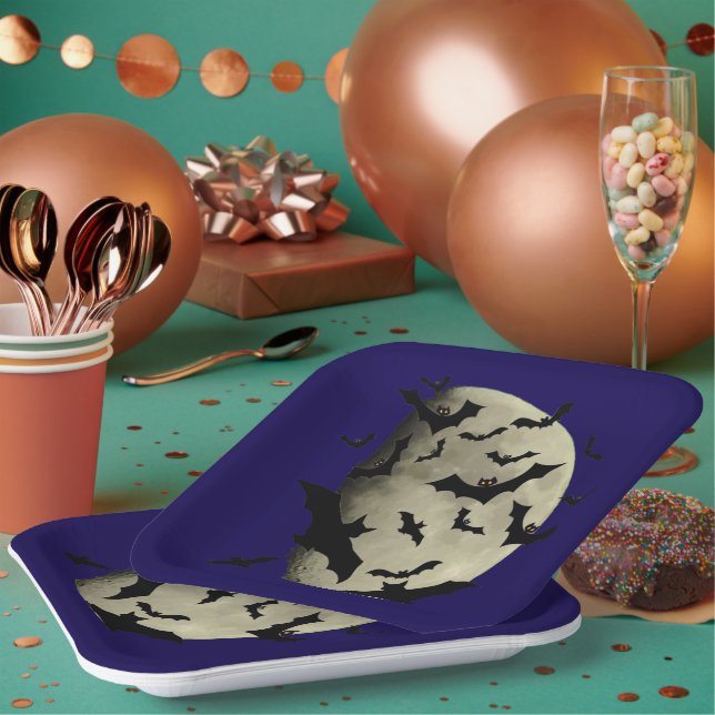 Plato De Papel Murciélagos de Halloween y Luna de Haunting (Multi)