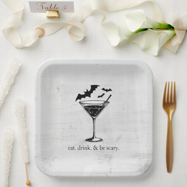 Plato De Papel Murciélagos Martini (Boda)