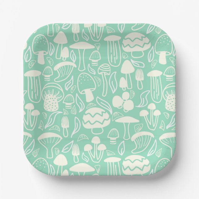 Plato De Papel Mushroom Aqua Cream (Anverso)