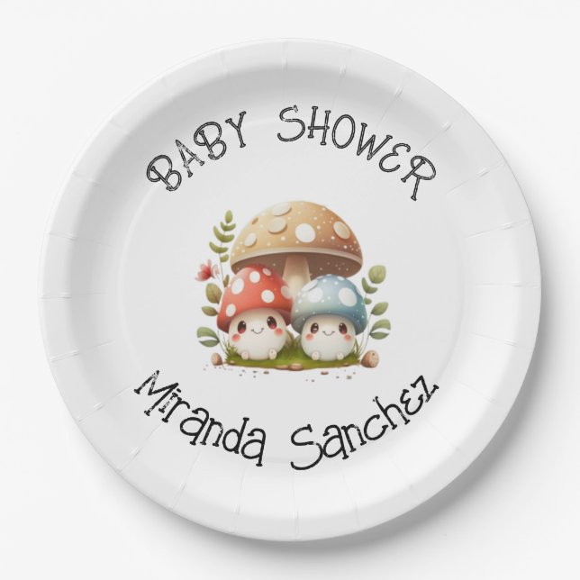 Plato De Papel Mushroom Baby Shower (Anverso)