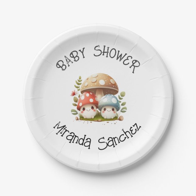 Plato De Papel Mushroom Baby Shower (Anverso)