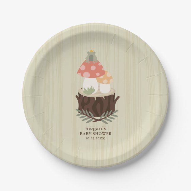 Plato De Papel Mushroom Baby Shower Napkin (Anverso)