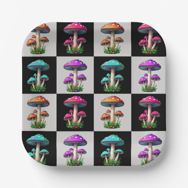 Plato De Papel Mushroom geométrico controlado (Anverso)