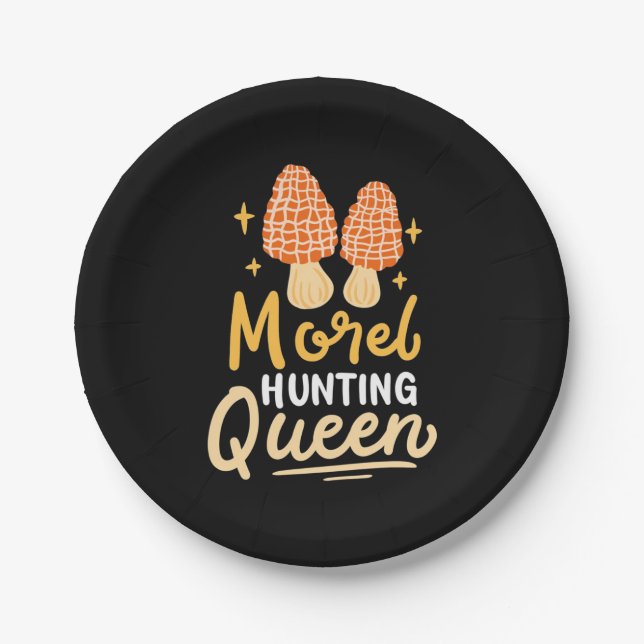 Plato De Papel Mushroom Morel Hunting Queen (Anverso)