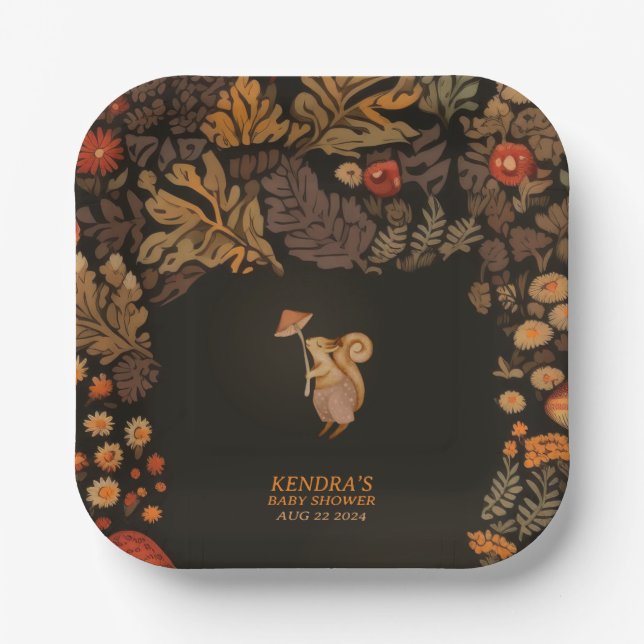Plato De Papel Mushroom Woodland Animal Baby Shower (Anverso)